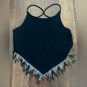 Bebe Beaded Fringe Apron Halter Top